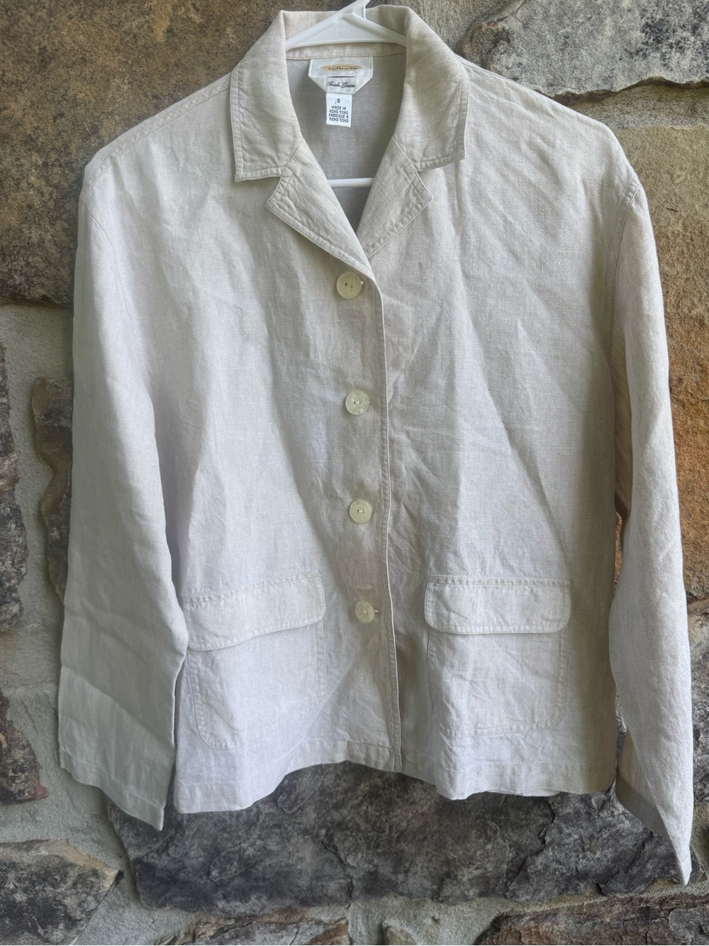 Talbots 100% Irish Linen Cream Flax Button Front Blazer Unlined 8 Coastal Summer